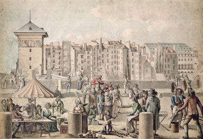 Ciarlatani e passeggiatori sul Pont au Change, Parigi c.1790 da French School